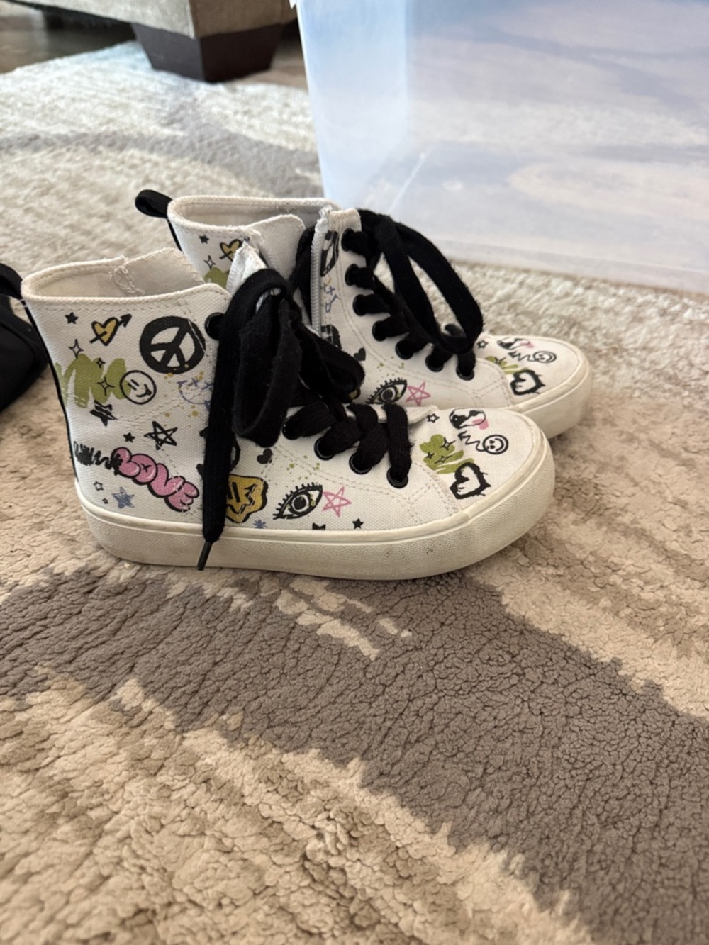 art class White High-Top Sneakers with Multi-Color Doodle Print